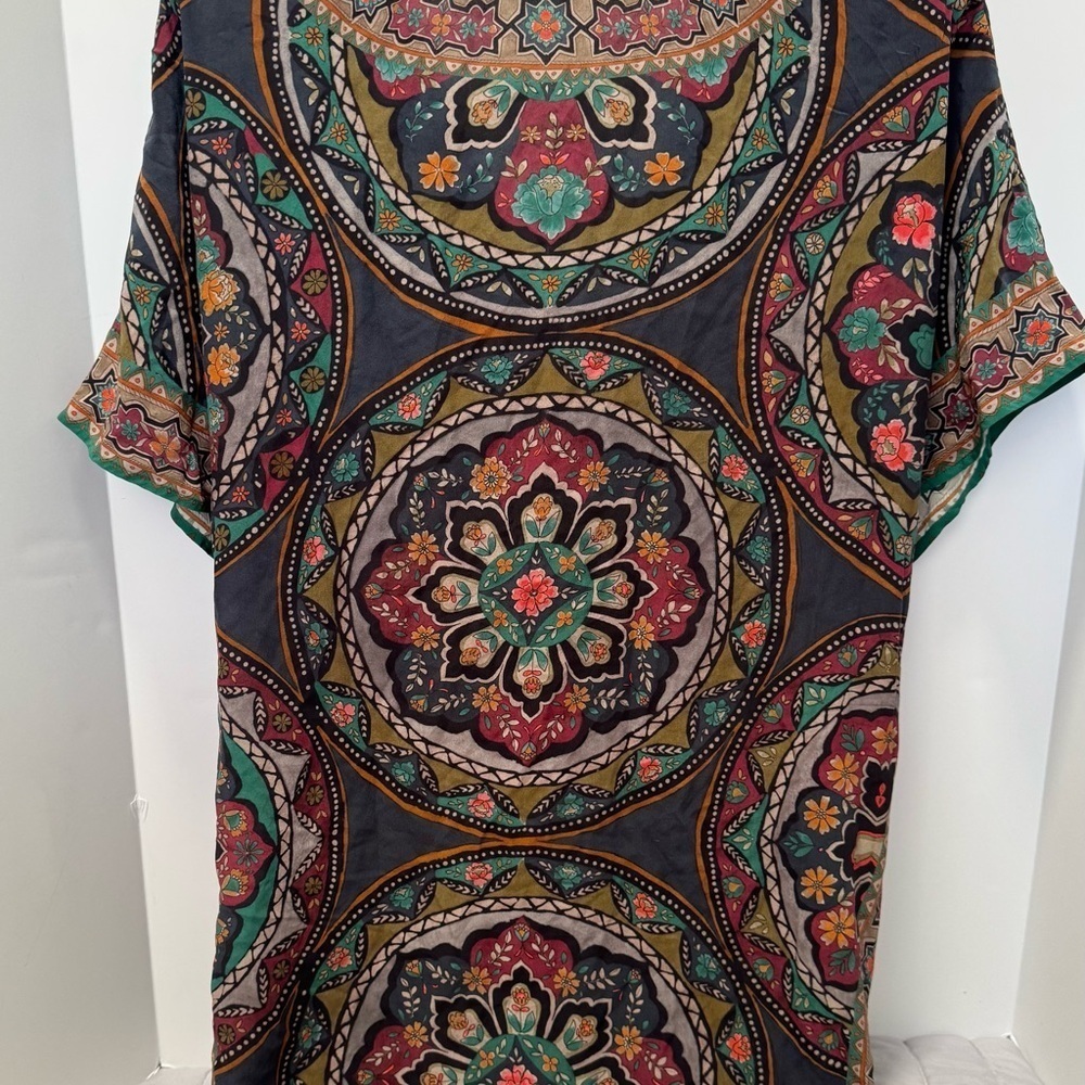 Johnny Was Spezia Silk Multi Color Twisted Front Cover Up Boho Tunic small - Picture 3 of 10